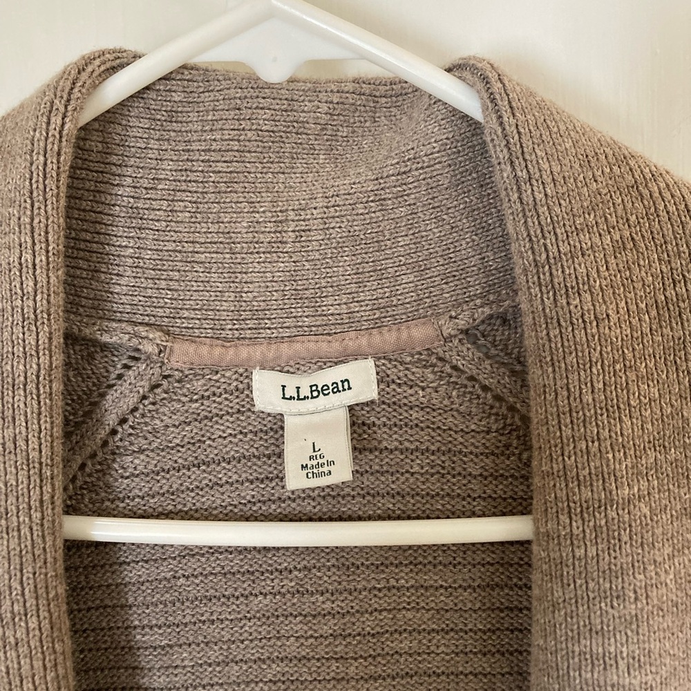 L.L. Bean | Cotton Taupe Open Cardigan Size Large - Picture 4 of 6